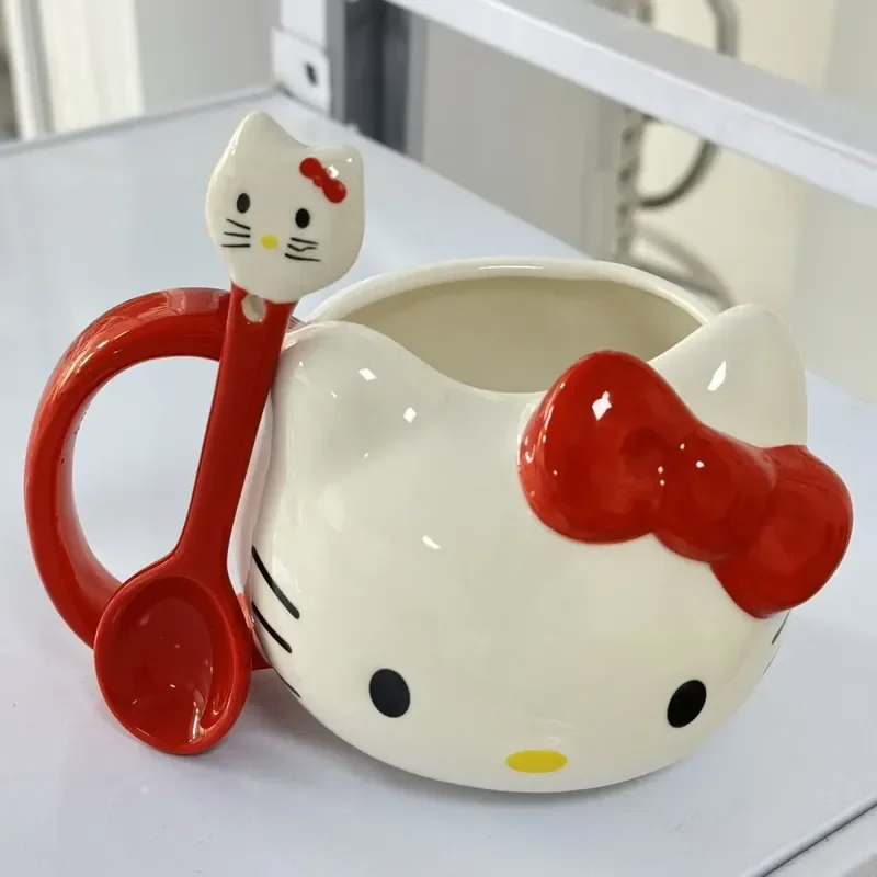 Hello Kitty Ceramic Cartoon Cute Water Cup Mug Large Small Couple Miniature Cat Cup Bow Knot Creative Tea Cup