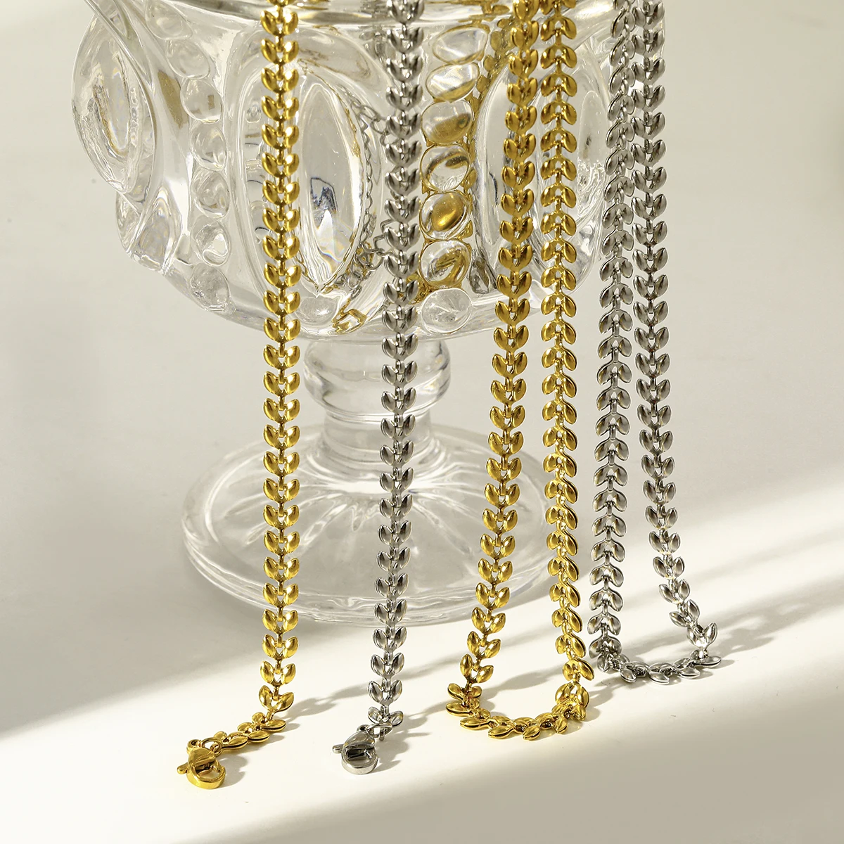

316 Stainless Steel Gold Color Leaf Shape Chain Necklace Bracelet for Women 2026 New Trendy 18K Gold Plated Fashion Jewelry Gift