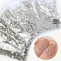 1440pcs/bag Mixed Size Flat Bottom Nail Rhinestone Classic Half Round Charm Sparkle Ice Transparent DIY Decorations Nail Jewelry