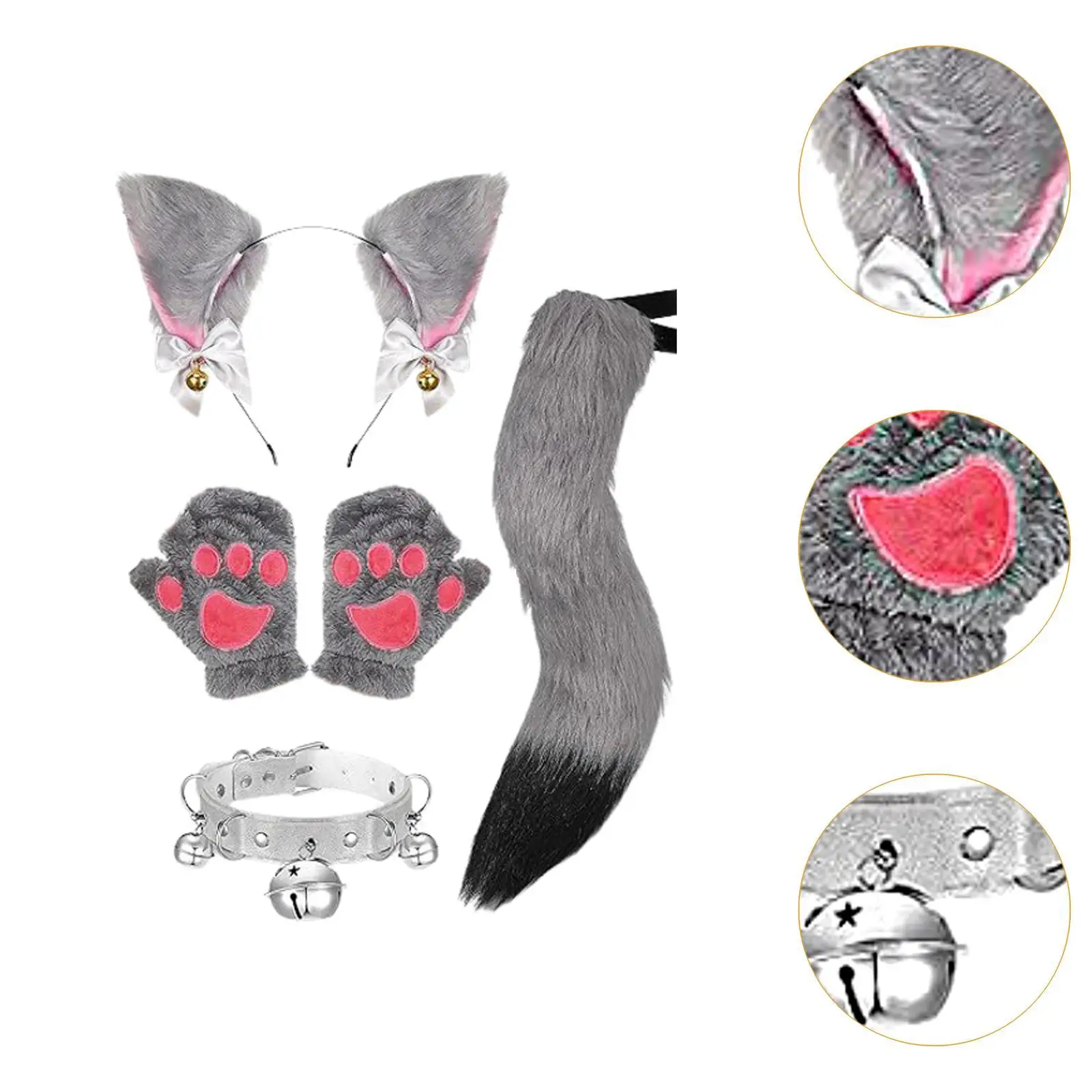 Fuchsohren Schwanz Handschuhe Kragen Set Dress up Requisiten Dekoration Spaß Cosplay Fuchs Kostüme für Geburtstag Bühnenshow Partyzubehör