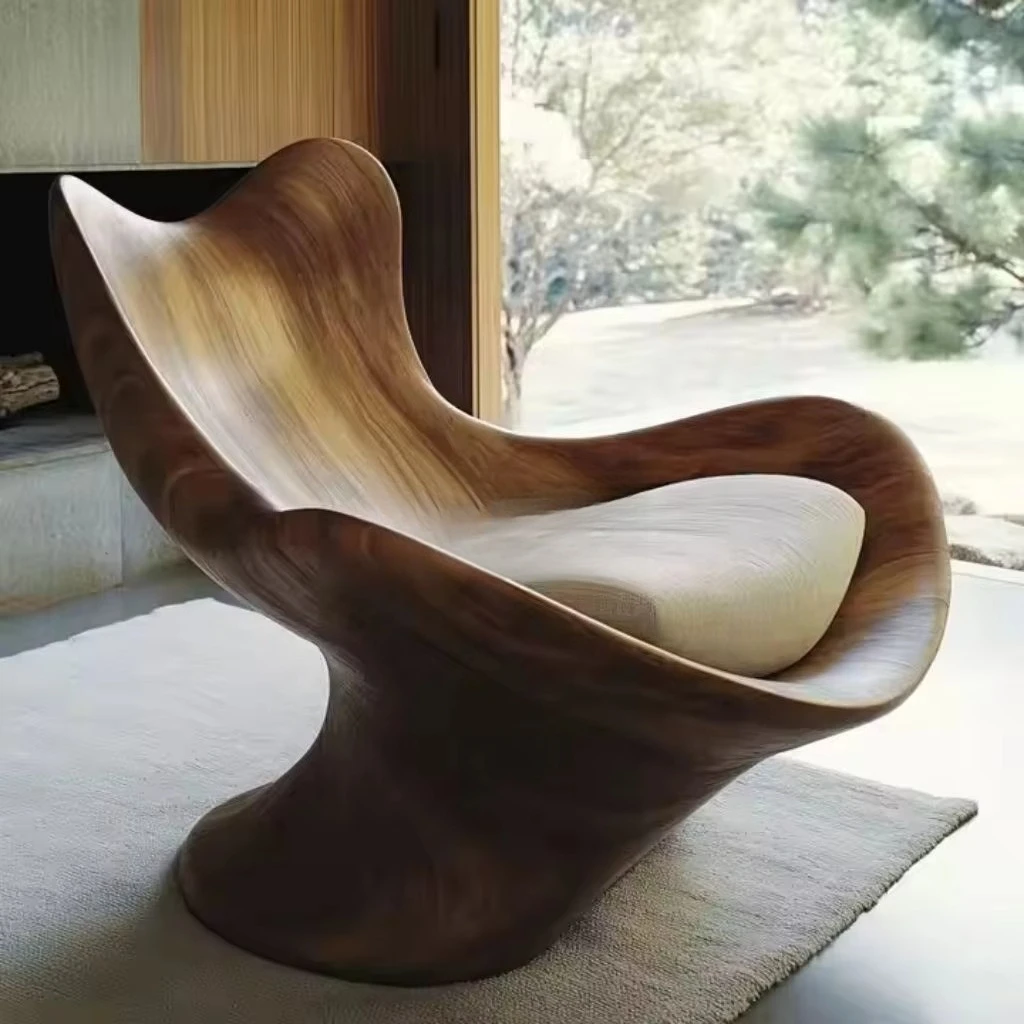 

Modern unique shape leisure chair simple design accent chair home hotel solid wood armchair