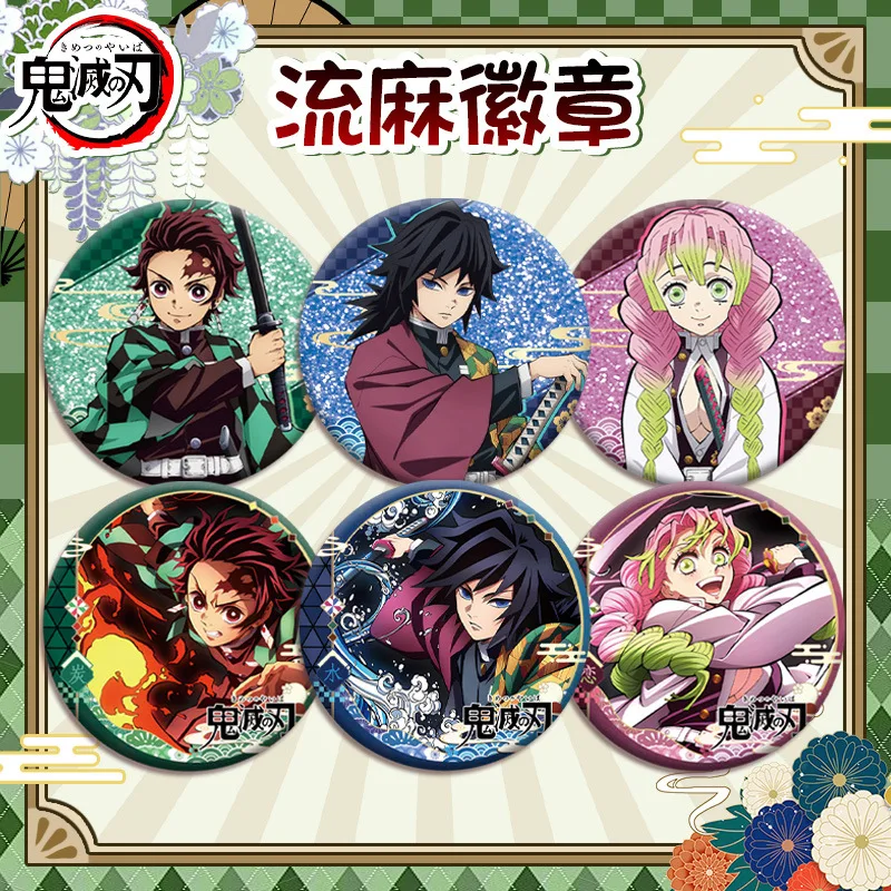 

Demon Slayer Tanjiro Nezuko Zenitsu Inosuke Quicksand Acrylic Badge 58mm Double Sided Pattern New Design Anime Collectible Badge