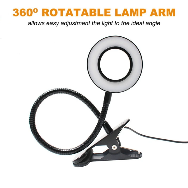 360°Flexible Reading Table Light Eye-Caring USB Clamp Lamp For Bed Desk Workbench -A