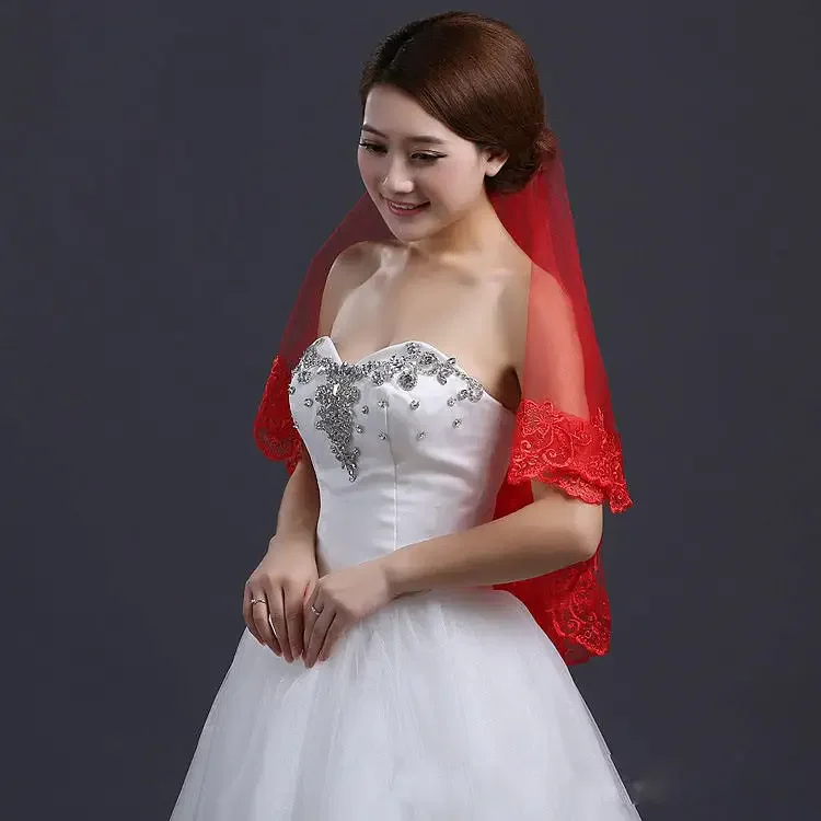 Velo coreano di fascia alta con accessori da sposa rossi in pizzo