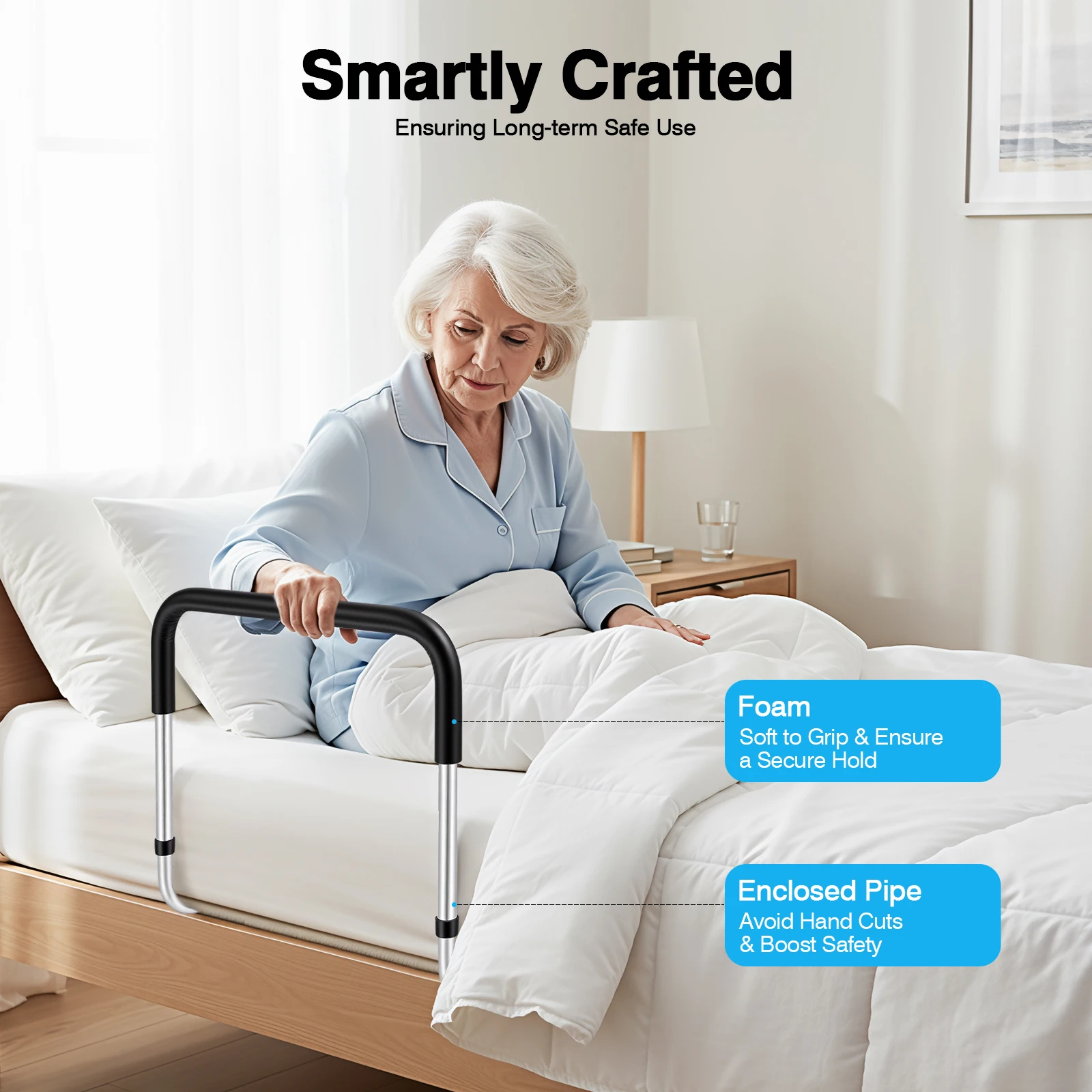 سكة أمان بجانب السرير بارتفاع قابل للتعديل، شريط مساعدة لكبار السن بسعة 300 رطل لمنع السقوط للعناية المنزلية والانتعاش