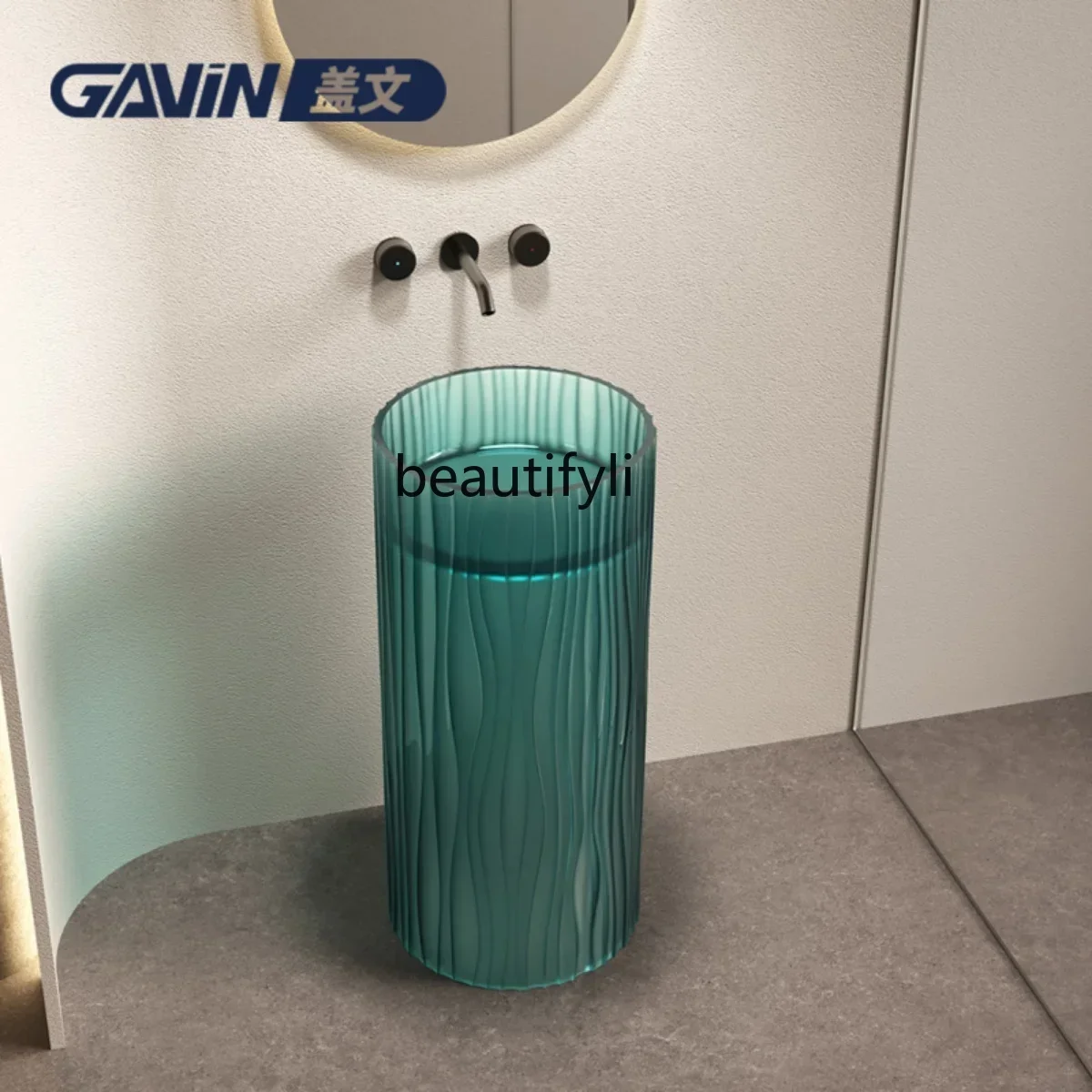 

CC Corrugated transparent round washbasin integrated floor-to-ceiling colored crystal resin column basin