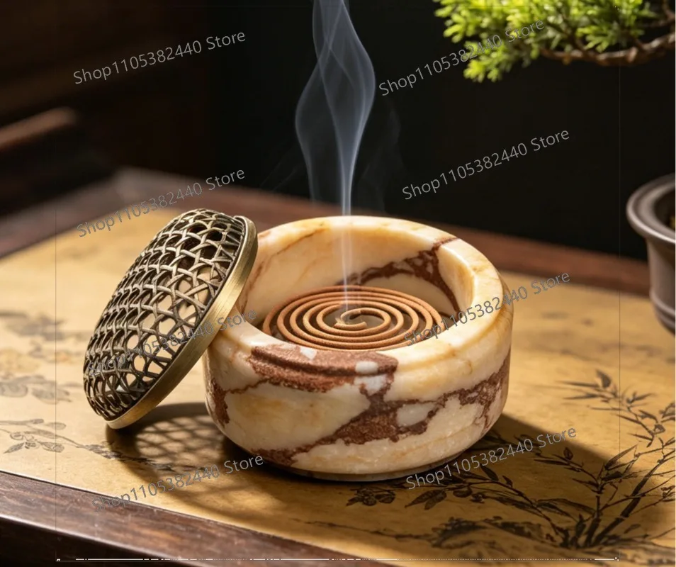 Natural Marble Incense Burner Custom Aromatherapy Tray, Sandalwood Coil Holder, Zen Tea Ceremony Decorative Ornament