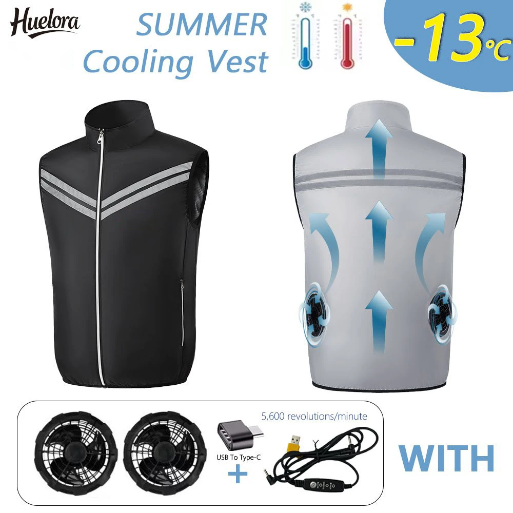 

Summer New Breathable Cooling Vest Men Outdoor Air Conditioner USB Dual Fan Refrigeration Vest Reflection Fan Workwear Vest