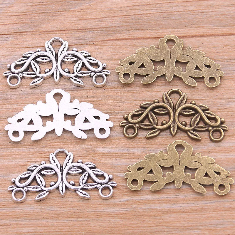 20Pcs 14*28MM 2 Color Retro Zinc Alloy Hollow Leaves Porous Connectors Plant Charm Linker For DIY Pendant Jewelry Accessorie