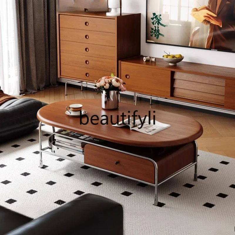 

A57 Medieval style coffee table living room household small apartment light luxury solid wood new cream style simple