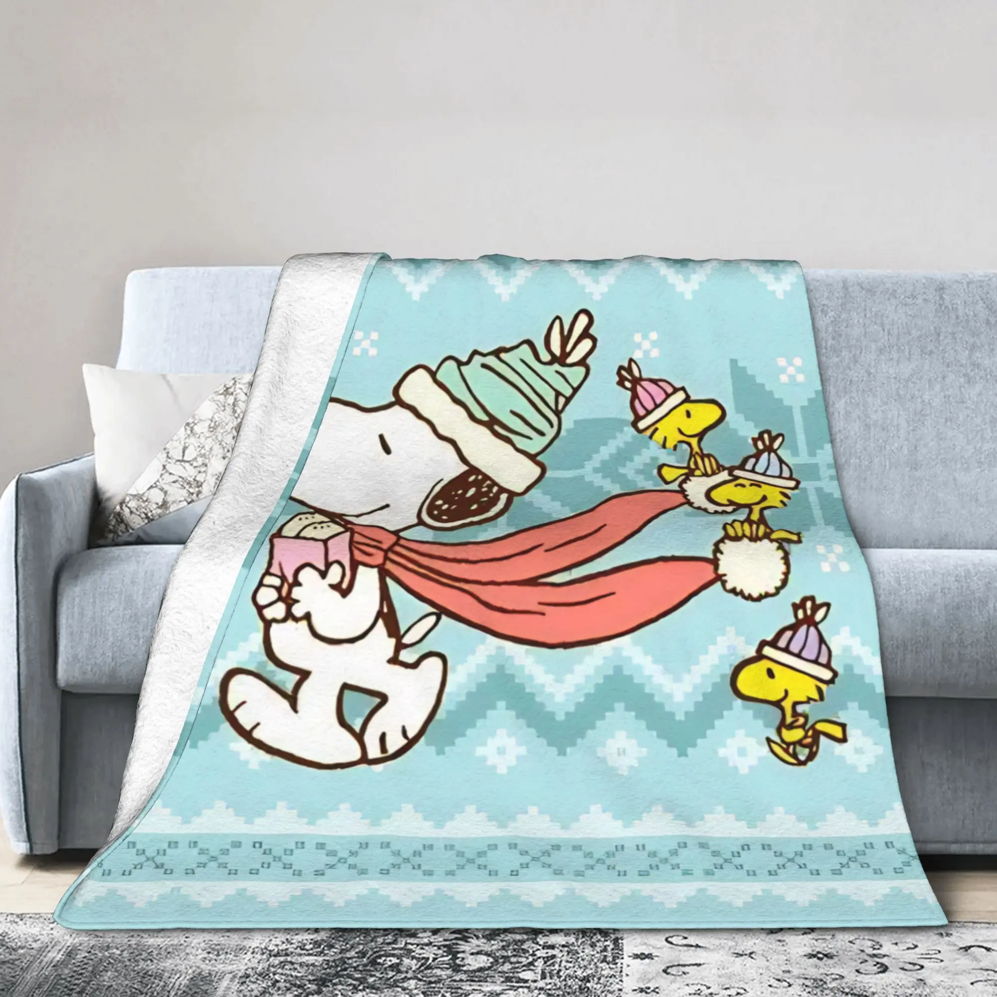 S-Snoopys Xmas  Merry Christmas Blankets  Wool Funny Soft Throw Blankets for Bed Sofa Decoration