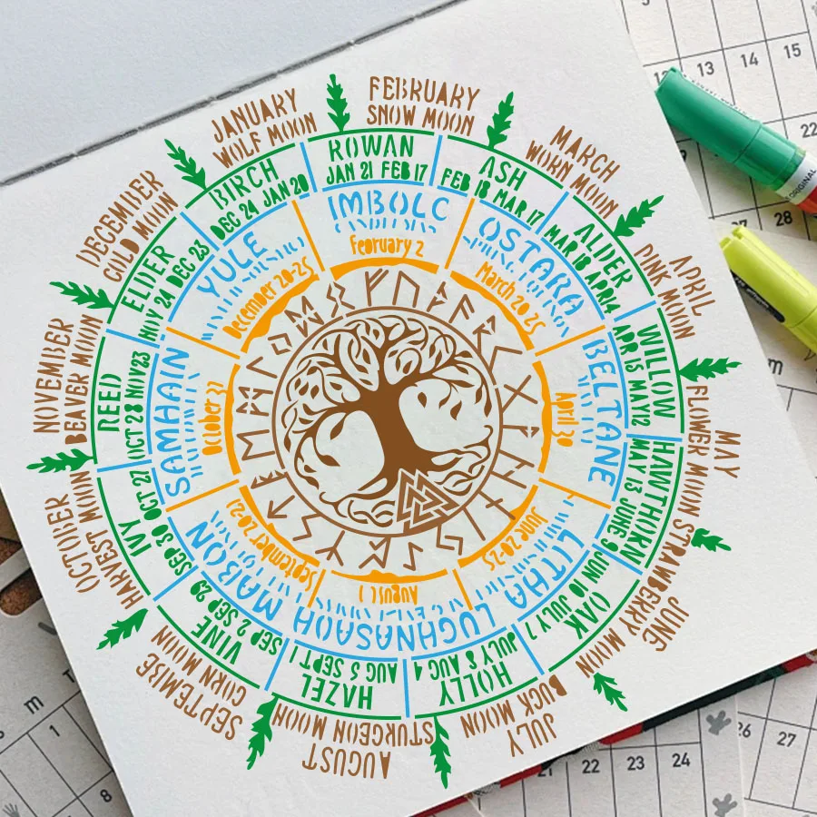 1 قطعة 12 × 12 بوصة عجلة وثنية من استنسل العام – قالب شجرة الحياة نورس ماندالا لتزيين جدران ويكا