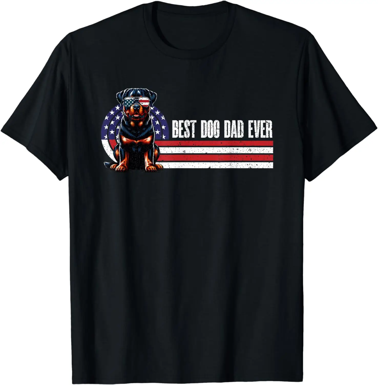 

Best Dog Dad Ever Rottweiler Fathers Day USA Flag Vintage T-Shirt