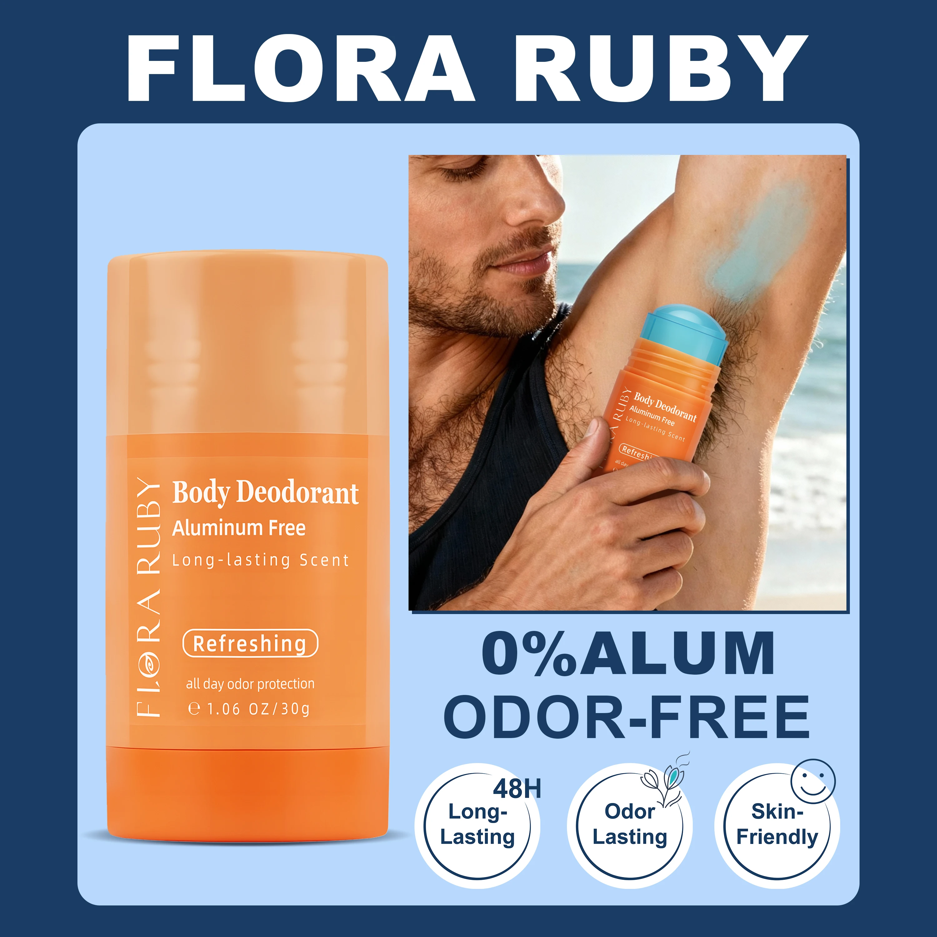 

Flora Ruby deodorant stick, each 30g, 48h protection, long lasting fragrance, contain plant extraction,easy to carry and use