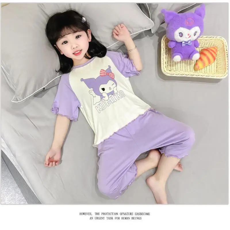 

Пижамный комплект Kuromi для девочек в стиле аниме Sanrio, летняя модная тонкая домашняя одежда с рисунком My Melody Kawaii, детская мягкая футболка с короткими рукавами