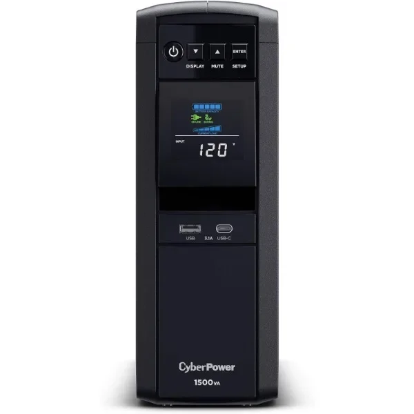 CyberPower CP1500PFCLCD PFC Sinewave UPS System, 1500VA/1000W, 12 Outlets, AVR, Mini Tower,Black