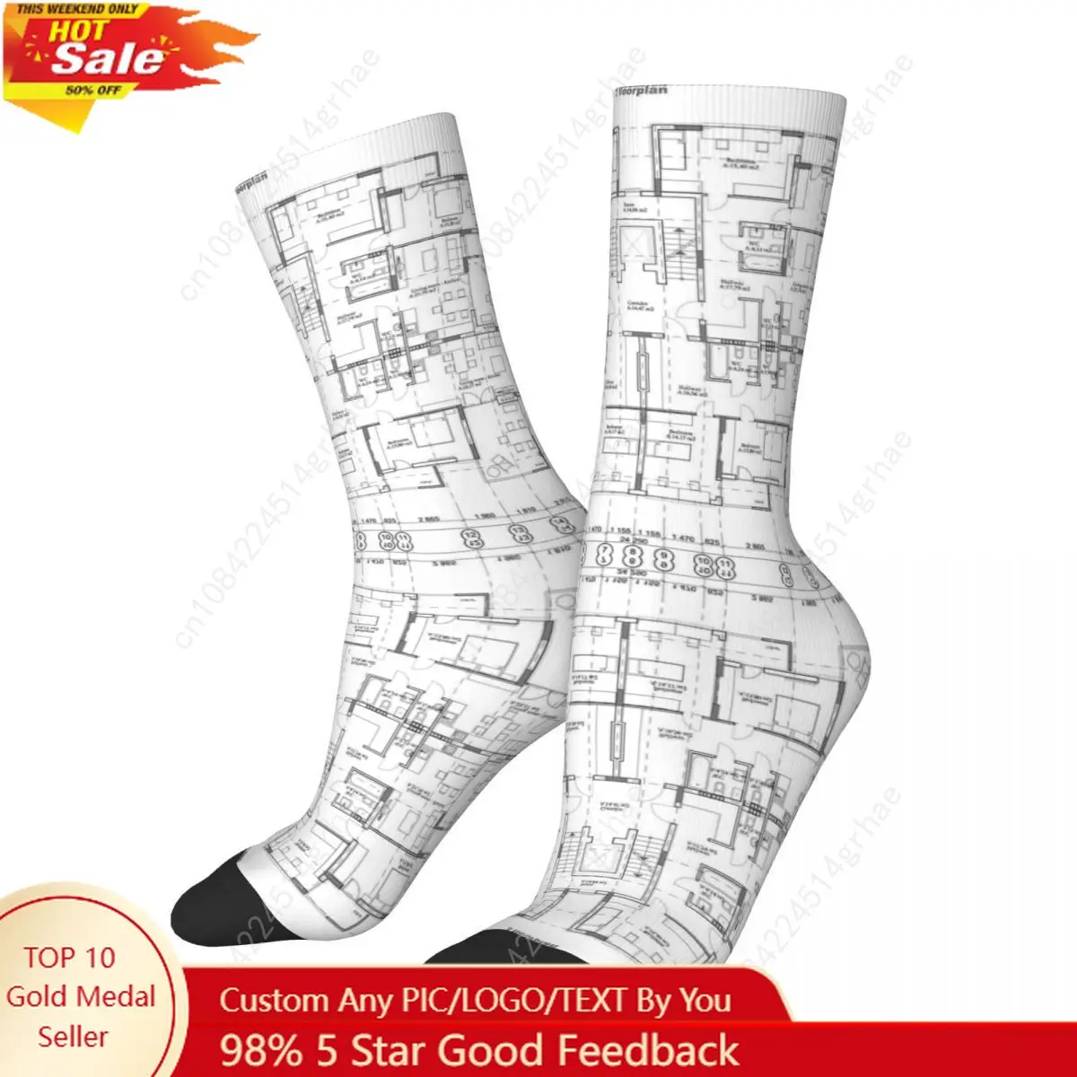 

Detailed Architectural One Story Private House Blueprints And Drawings Socks Stockings All Season Long Socks Man's Woman's Gifts