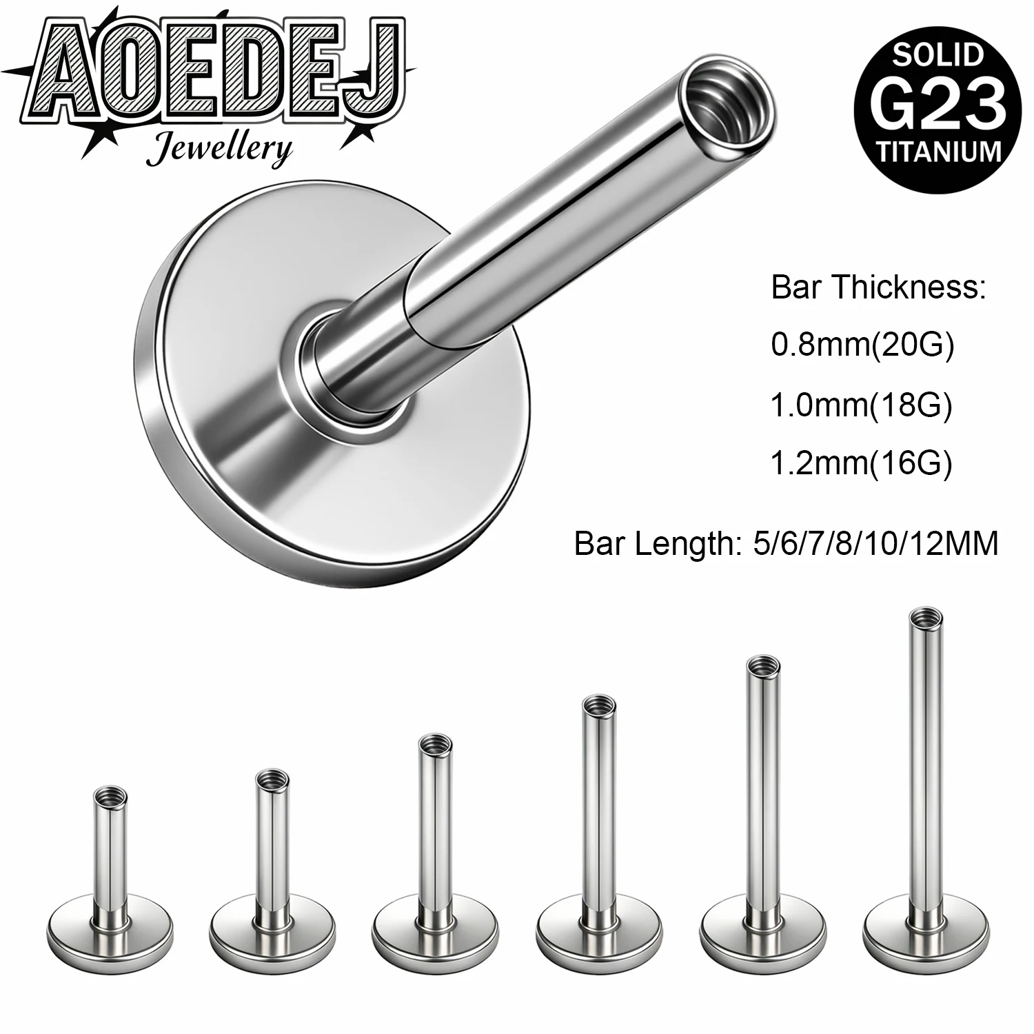 AOEDEJ 1-10pcs/lot ASTM F136 Titanium Labret Lip Studs Bar 5-12MM Stud Earrings Accessory Rod Straight Helix Piercings 16/18/20G