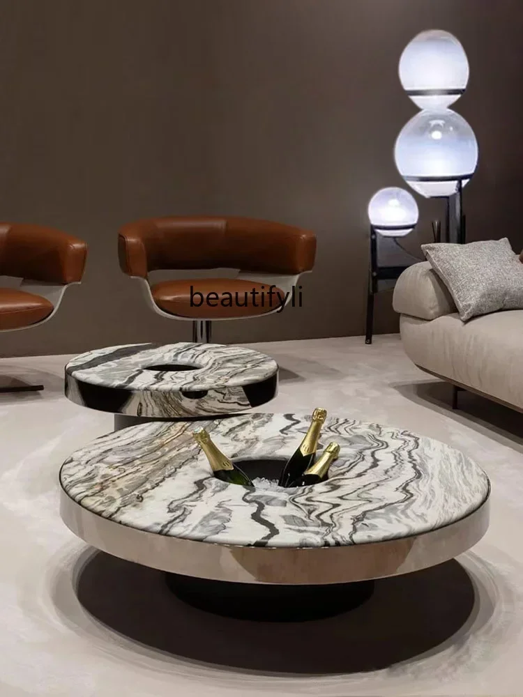 

yj21 Italian Style Light Luxury Luxury Stone Natural Marble Coffee Table High and Low Combination Coffee Table