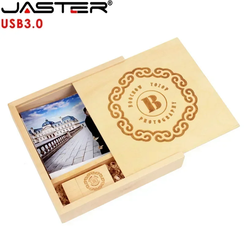 JASTER USB 3.0 Wood Photo Unique Album Box U Disk Pendrive 16GB 32GB Photography Gift Free LOGO (size 170*170*35 Mm)