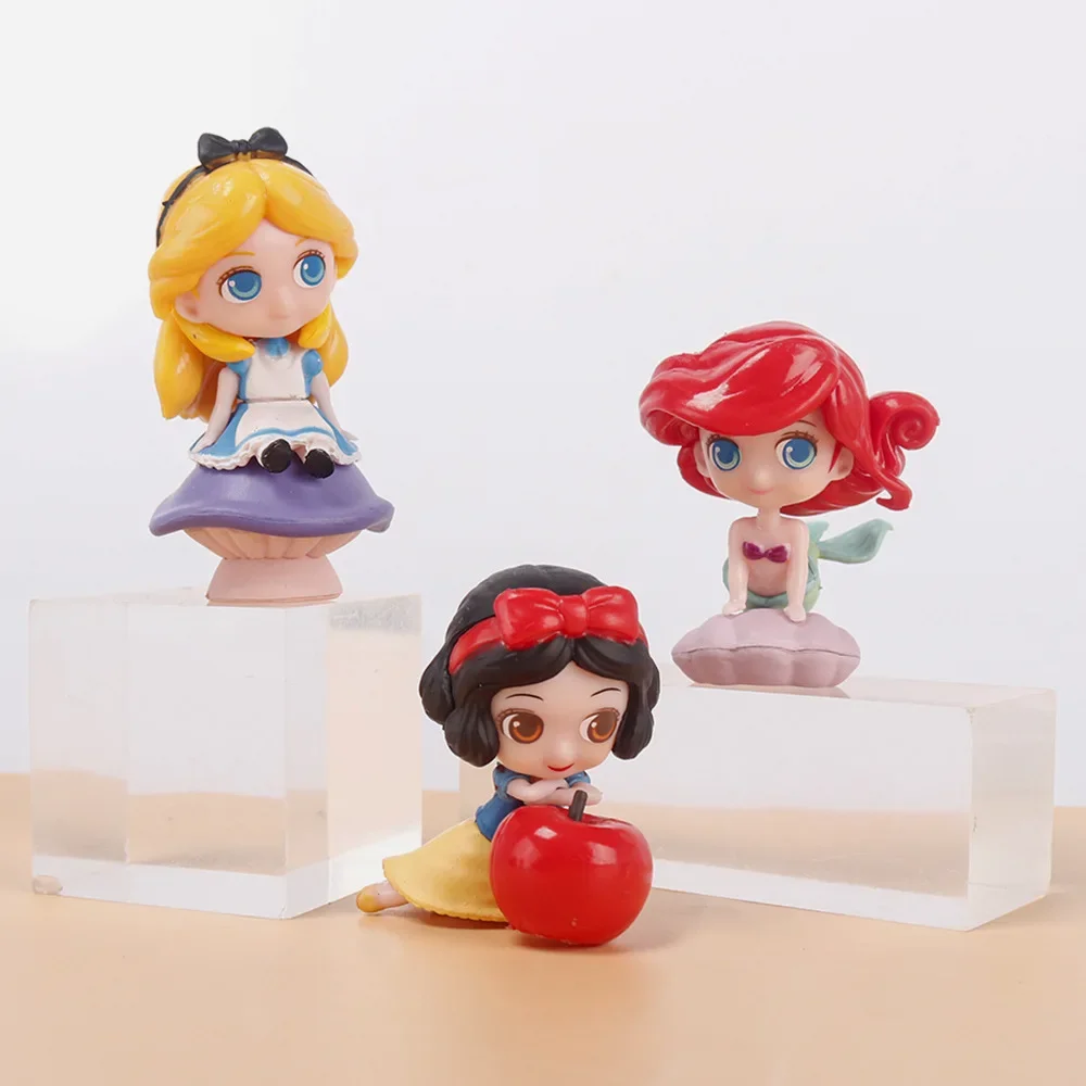 3Pcs/Set Disney 6cm Mini Snow White Alice Mermaid Ariel Kawaii Action Figure Lovely Model Hobby Toys Room Cake Decoration Gift