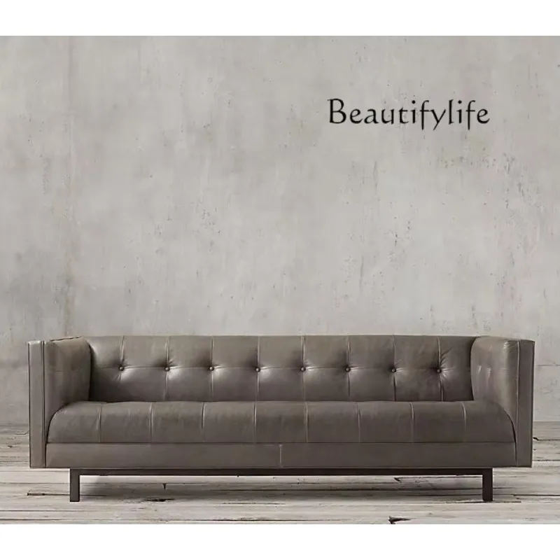 single solid wood living room modern light luxury economical cotton and linen fabric buckle three-person sofa