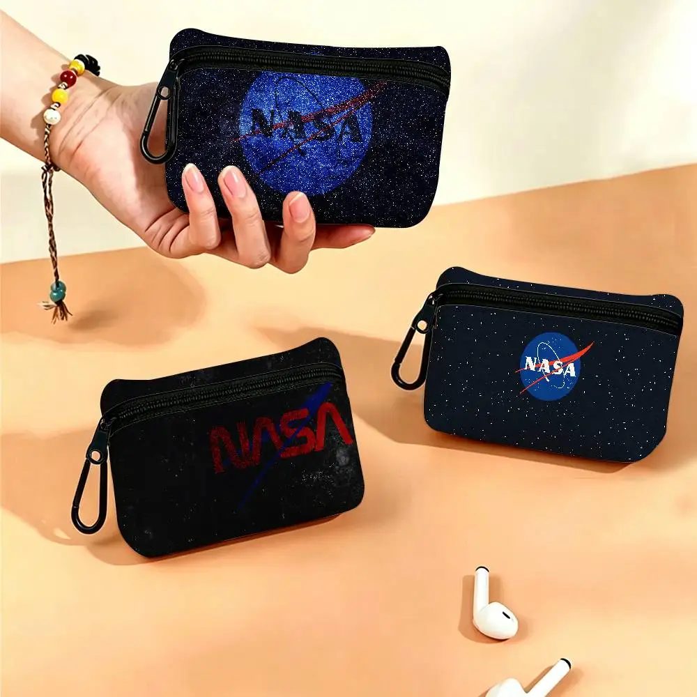 Classic N-NASA-A Compact Oxford Cloth Zipper Pouch Detachable Carabiner Mini Coin & Key Wallet