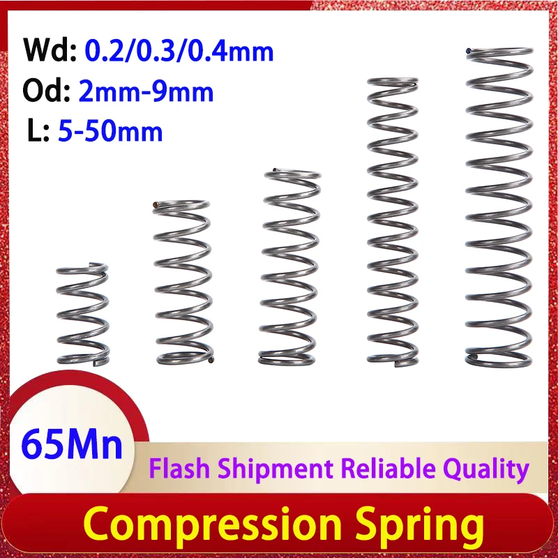 

Wire Diameter 0.2mm/0.3mm/0.4mm 65Mn Spring Steel Micro Small Compression Spring Shock Absorber Spring Pressure Return Spring