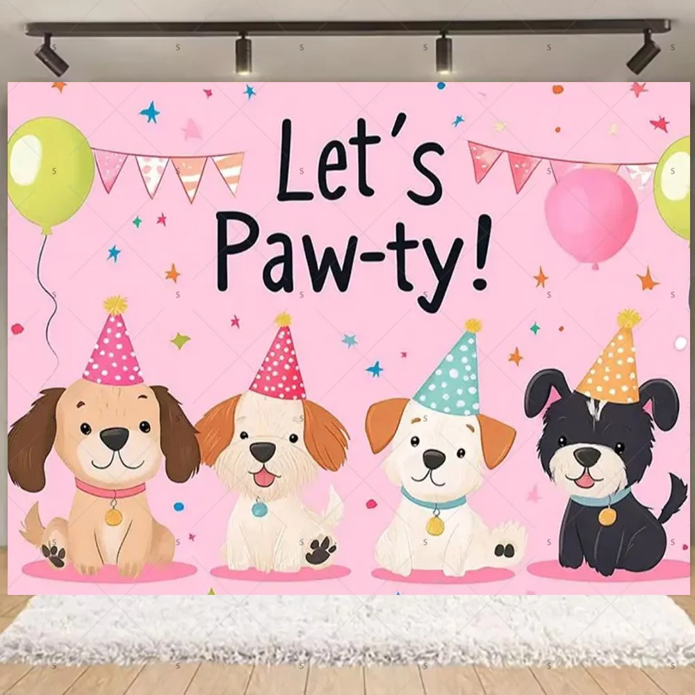 Cartoon Cat Dog Theme Kids Birthday Cute Pet Party Decoration Baby Shower Colorfull Balloon Background Banner Photography Props view 3