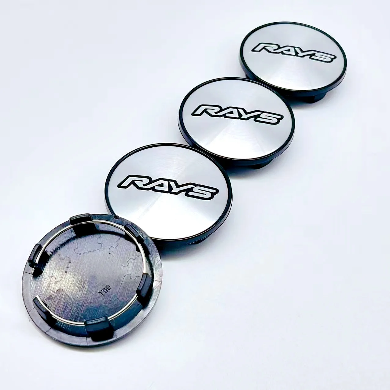 4pcs Black & Silver 3D JDM Sport Rim Cap Clip 69mm RAYS Emblem Sticker Wheel Center Hub Caps Car Cover Cap