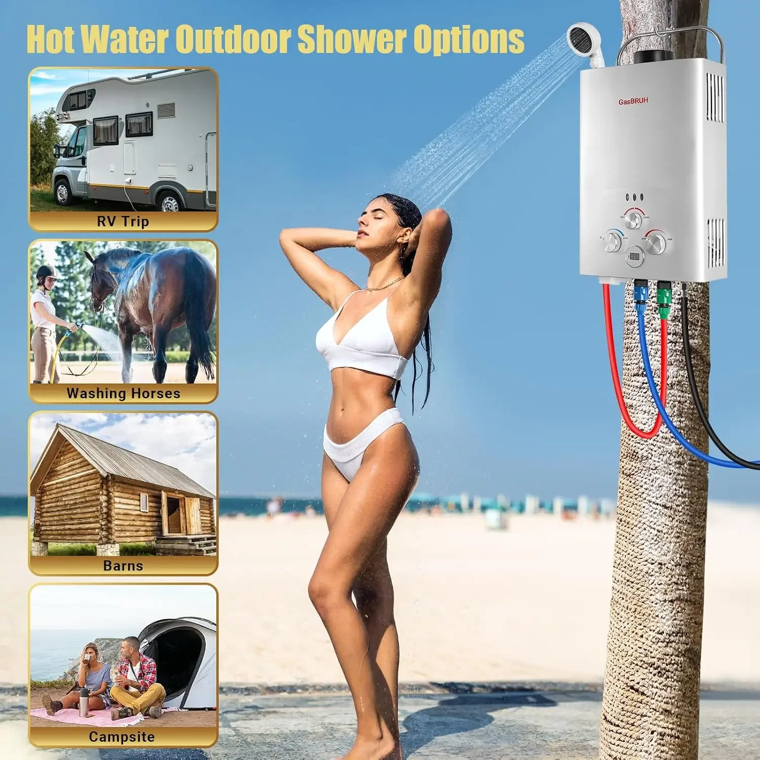 Tankless Water Heater Outdoor, 1.58 GPM, 6L Portable Propane Camping Water Heater with Overheating Protection for Outdoor,RV,Cam