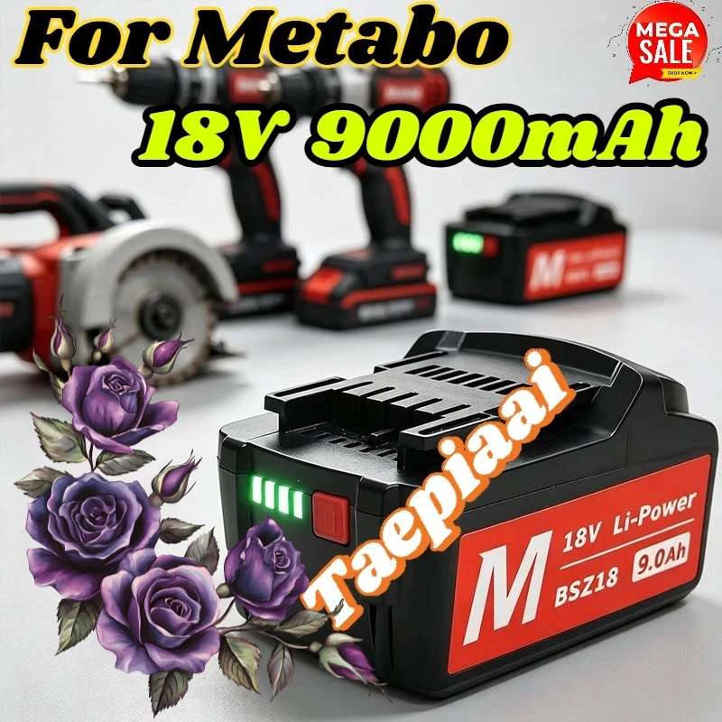 18V 6.0Ah 9.0Ah Battery for Metabo Cordless Power Tool Replace for Metabo 18V 625592000 625591000 Backup Batteries