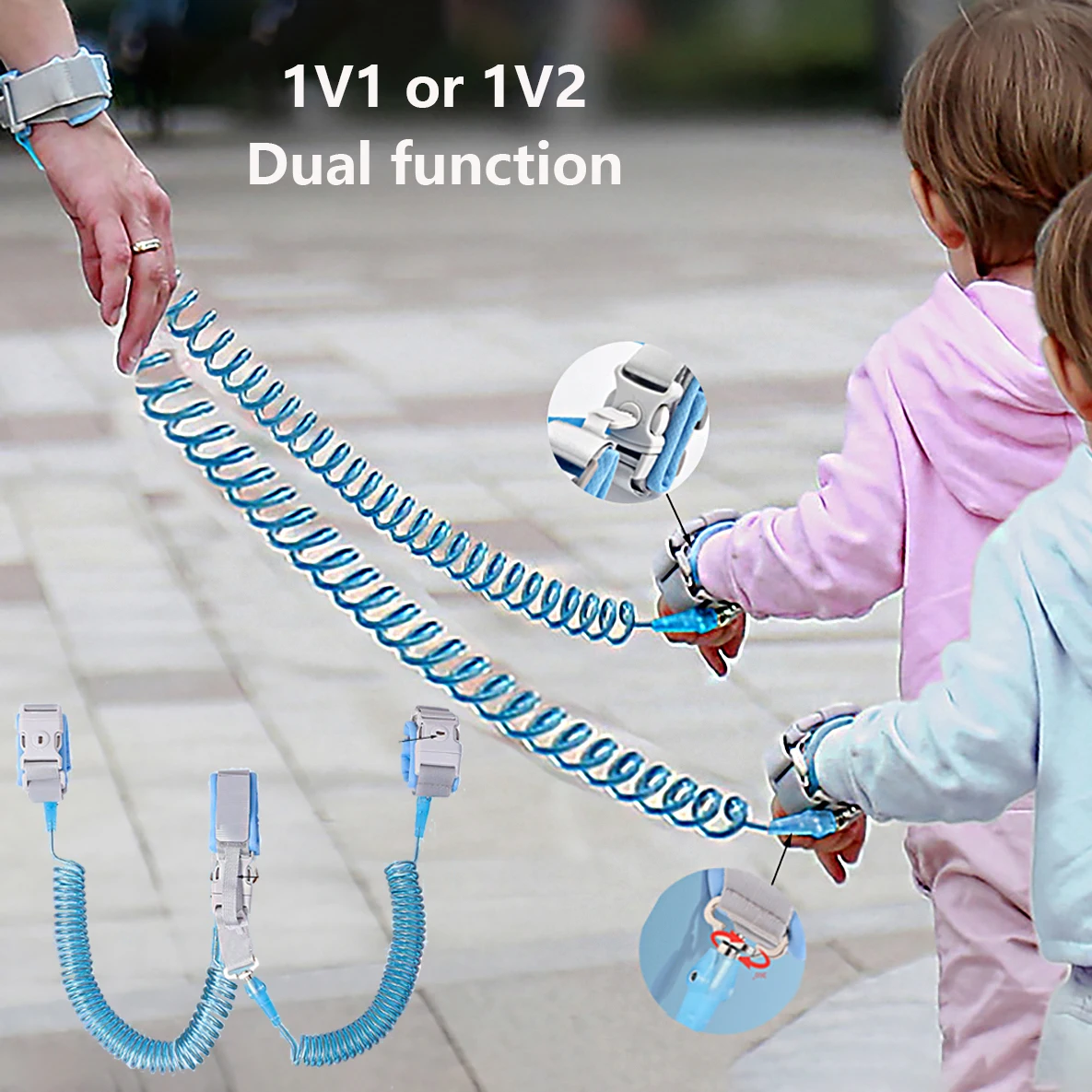 

Children's outdoor anti slip ring safety traction rope upgrade, one to two detachable with key lock anti loss spring rope