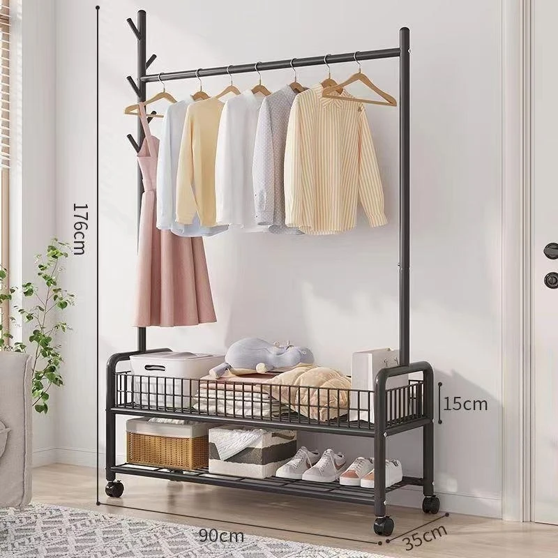 

Simple Clothes Hanger Floor Coat Rack Bedroom Multi-functional Household Mobile Hat Bag Rack Drying Rack