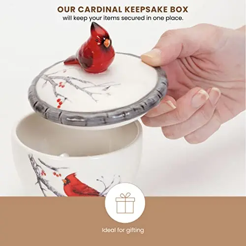 

Ceramic Cardinal-Themed Decorative Box With 3D Bird Lid For Jewelry And Small Treasures Storage