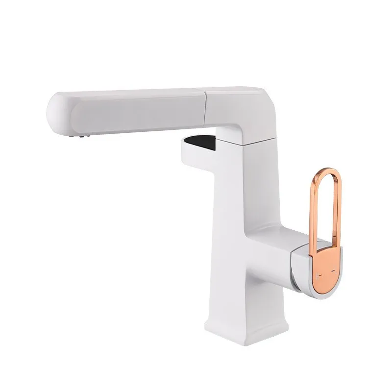 Pull Out Lift Digital Faucet 360°Rotatable Temperature Control Faucet Hot Cold Water Basin Faucet Smart Brass Mixer Taps