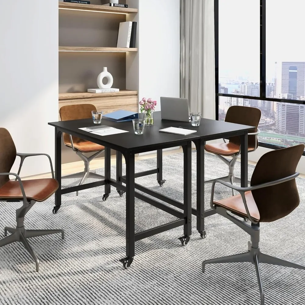 

4FT Conference Table, 2 PCS 48" Rectangular Mobile Meeting Room Desk with Removable Storage Bag & 2 Hanging Hooks