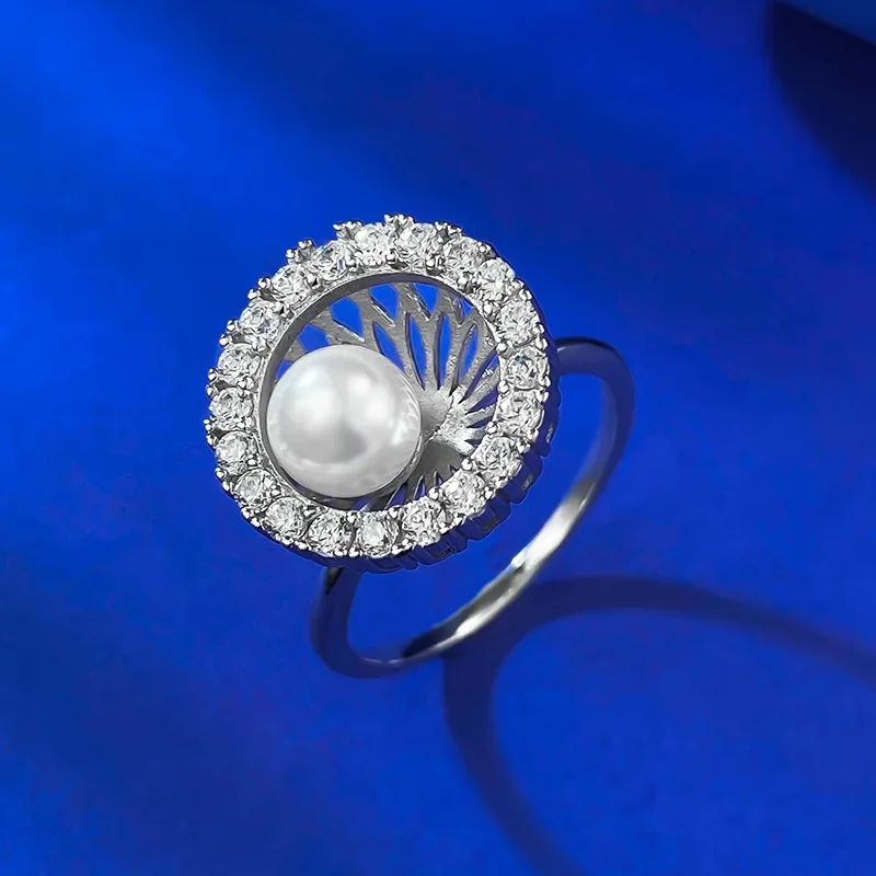 

New natural pearl ring for women S925 pure silver wealth gathering basin, dynamic pearl ring, Jewelry