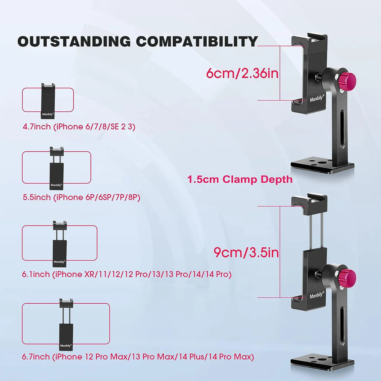 Manbily SP-02 Metal Phone Clip Holder W Cold Shoe Tripod Mount Aluminum Tripod Adapter 360 Cell Phone Clip Clamp