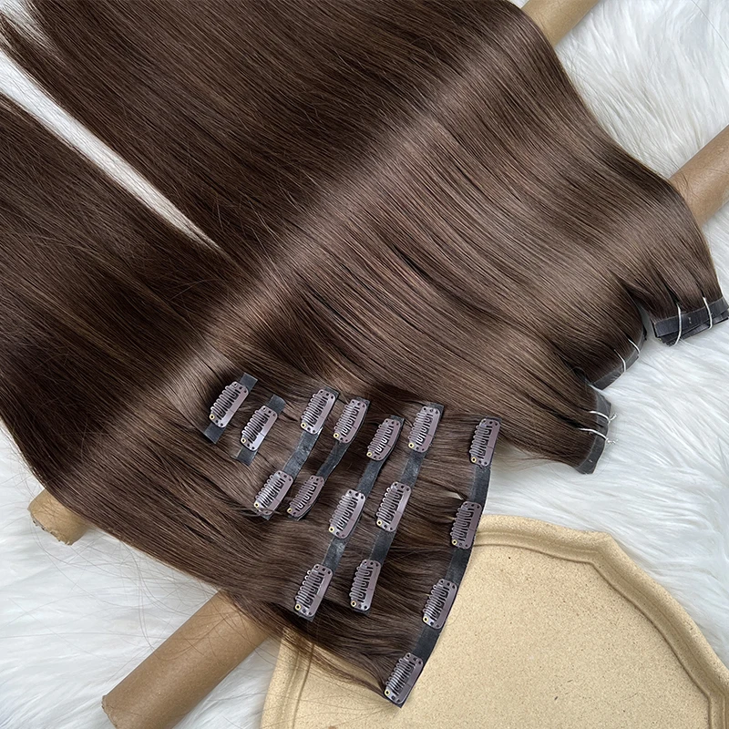 

# Двухцветные прямые невидимые бесшовные накладные пряди для волос на клипсах, 100% натуральные необработанные волосы, 7 шт./100 г