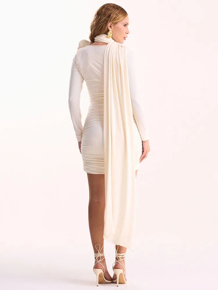 Blifanbo-minivestido Sexy con escote Irregular para mujer, vestido elegante de manga larga, ceñido al cuerpo, cintura alta, vestido de noche para fiesta y Club