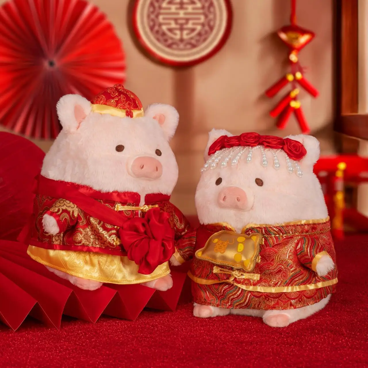 Toyzero Lulu Pig Wedding Plush Doll Set Traditional Chinese Style Stuffed Pig Figures New Year Wedding Gift For Women