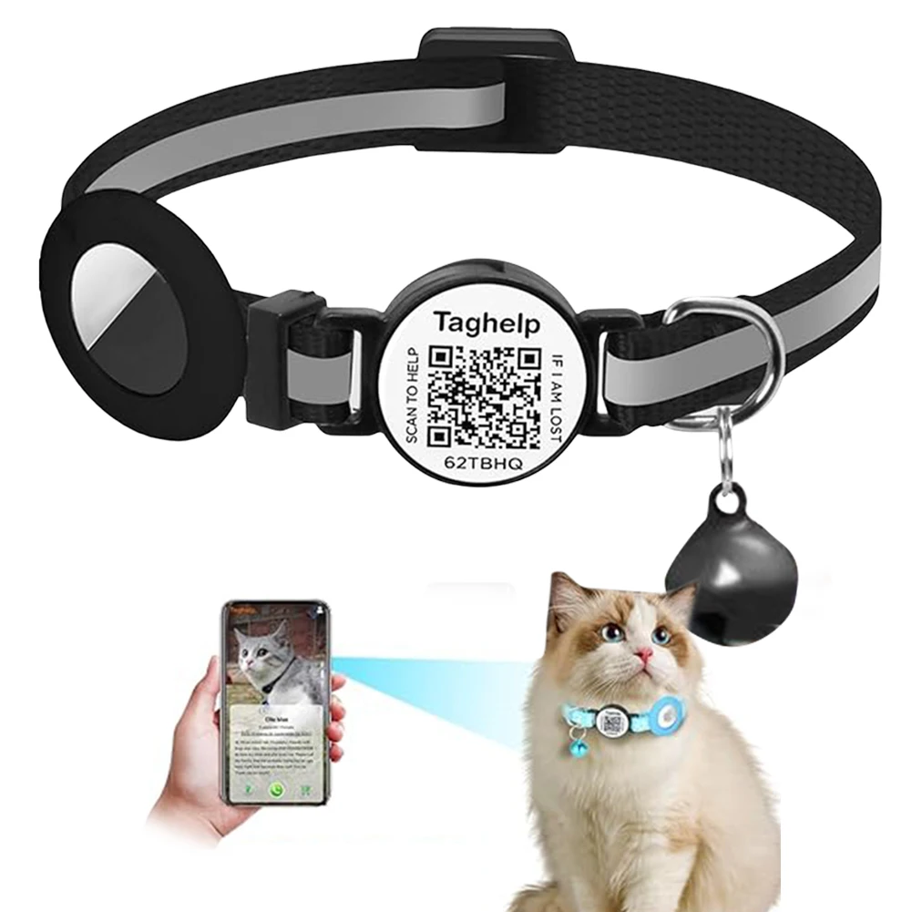 

For Airtag Cat Collar Breakaway Kitten Collar with QR Code Name Tag & Bell for Airtag Holder Cat Collar for Cats Kittens Puppies