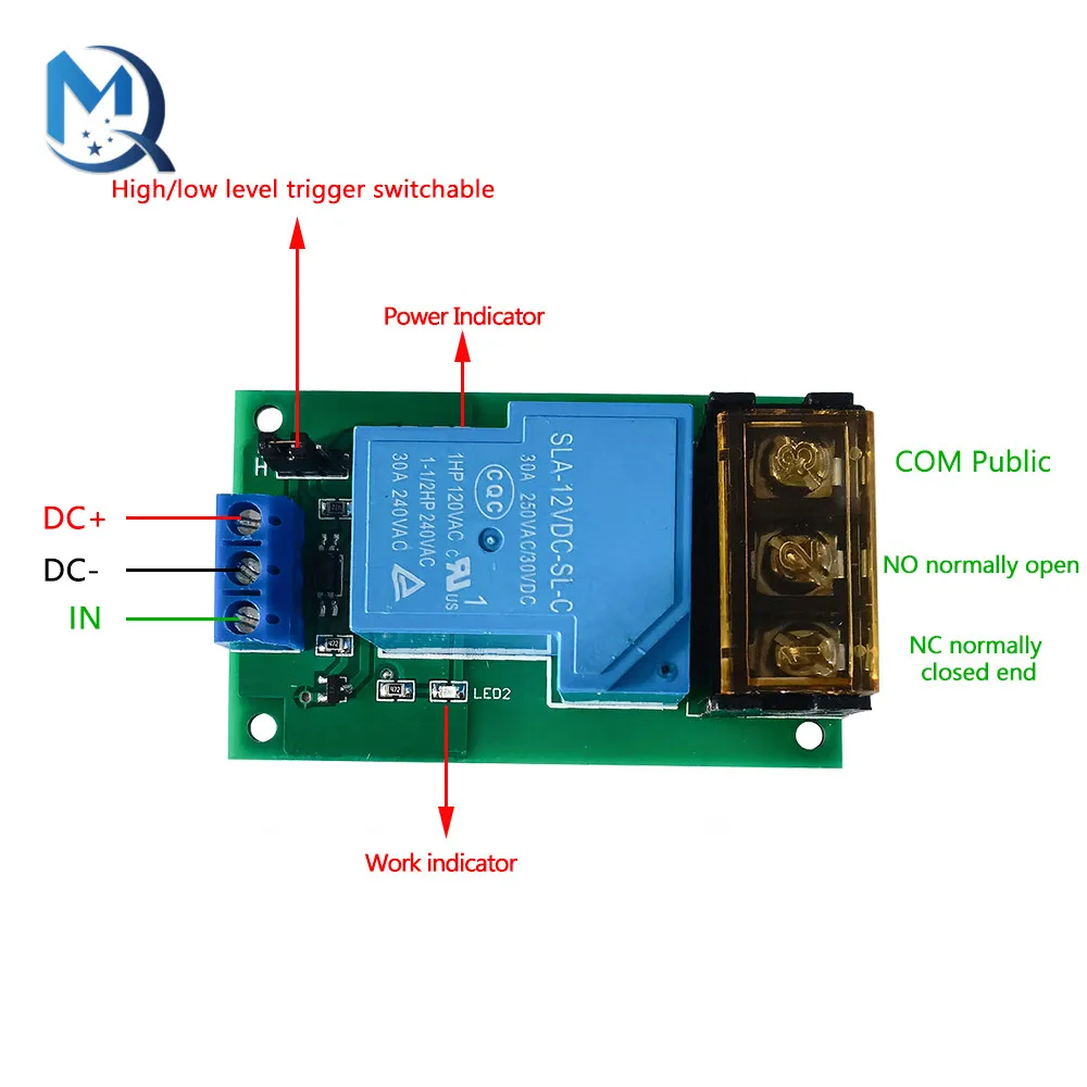 YYG-2 High Power Relay Module One Way High/Low Level Trigger Optocoupler Isolation Relay Module 30A DC5V/12V/24V