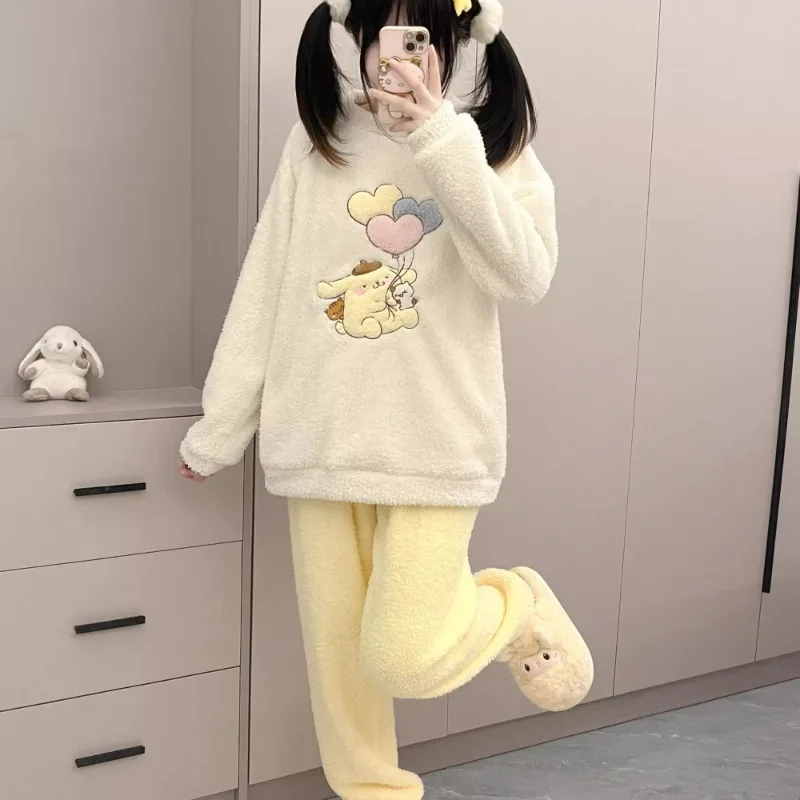 

Spring Kawaii PomPomPurin Sanrio Warm Hoodie Pants Pajamas PomPomPurin Outdoor Home Wear Clothes Suit Lovely Gifts for Kids