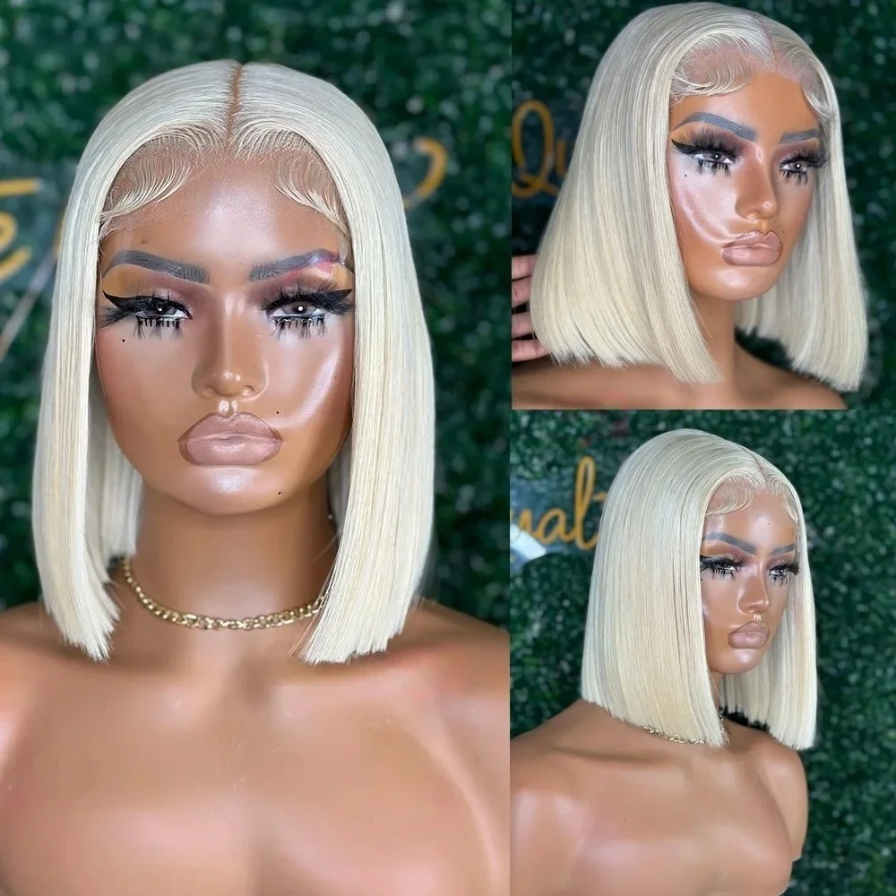 Short Bob White Lace Front Wig Pre Plucked 13x4 HD Glueless Synthetic And Blend Heat Resistant Fiber For Women Party Cosplay