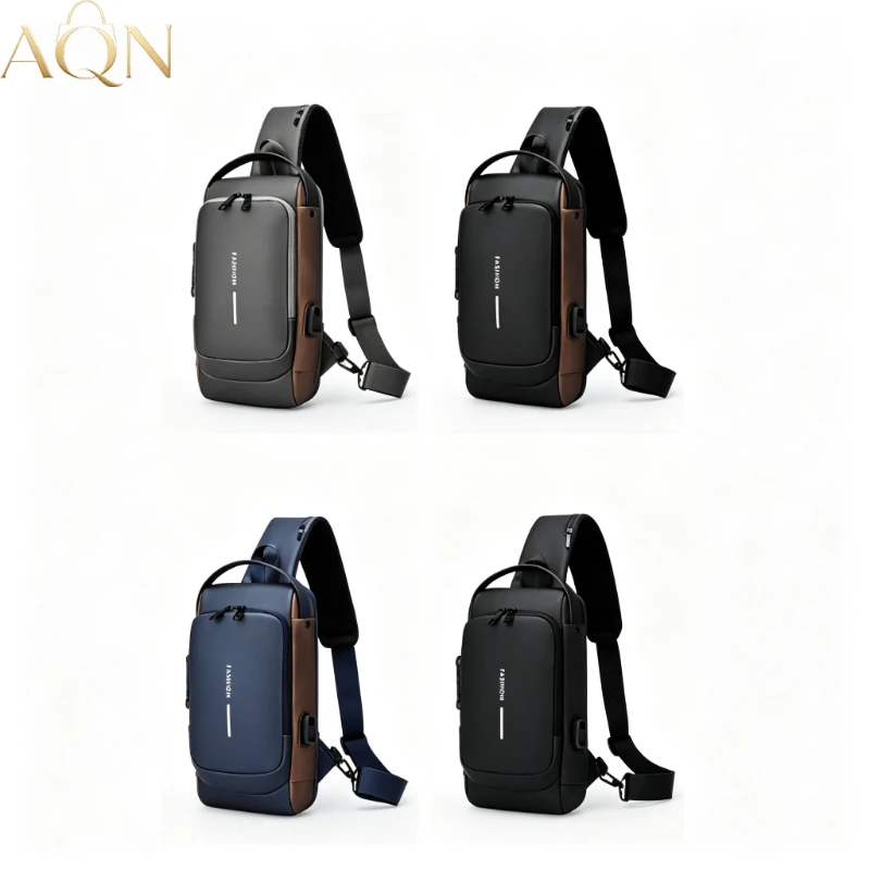 Torba na ramię AQN Anti-Theft dla mężczyzn, biznesowa torba typu sling, do szkoły, podróży, jazdy na rowerze, wędrówek, na kemping, plecak z wieloma kieszeniami.