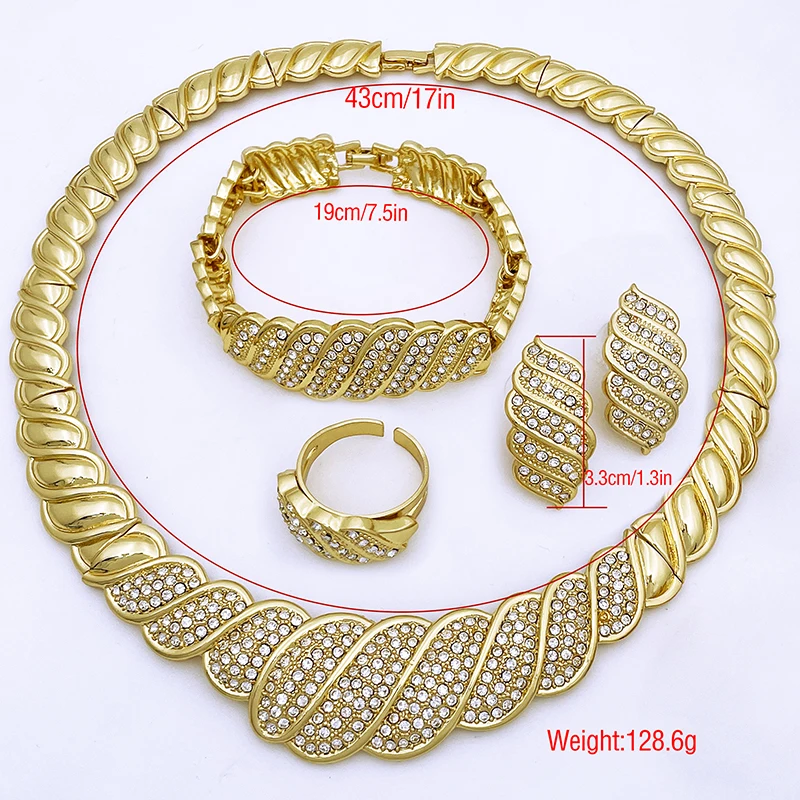 Luxury Dubai Jewelry Set For Women 18K Gold Plated Nigeria Party Set Jewelry Necklaces Earrings Bracelets And Ring