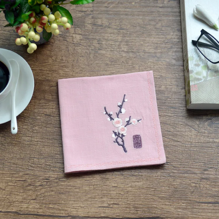 Chinese Traditional Hanfu Style Plum Embroidery 100% Cashmere Handkerchief Custom Name Absorbent Multicolor Unisex Business Gift