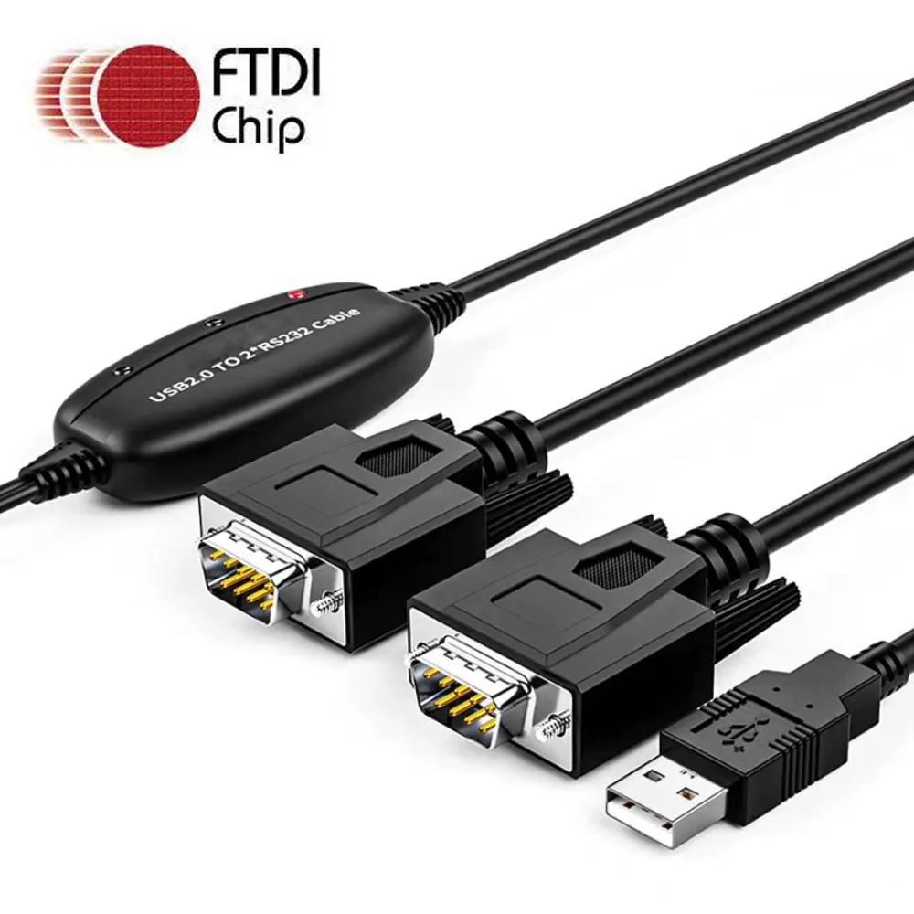 2-Port USB to RS232 Serial Adapter Cable FTDI Chip USB to 2XRS232  DB9 Splitter Cable FTDI Chip USB to 2XRS232 Cable